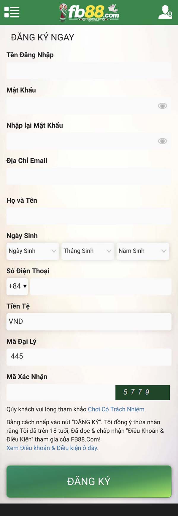 Điền các thông tin vào phiếu đăng ký Fb88 bên dưới Điền các thông tin vào phiếu đăng ký Fb88 bên dưới